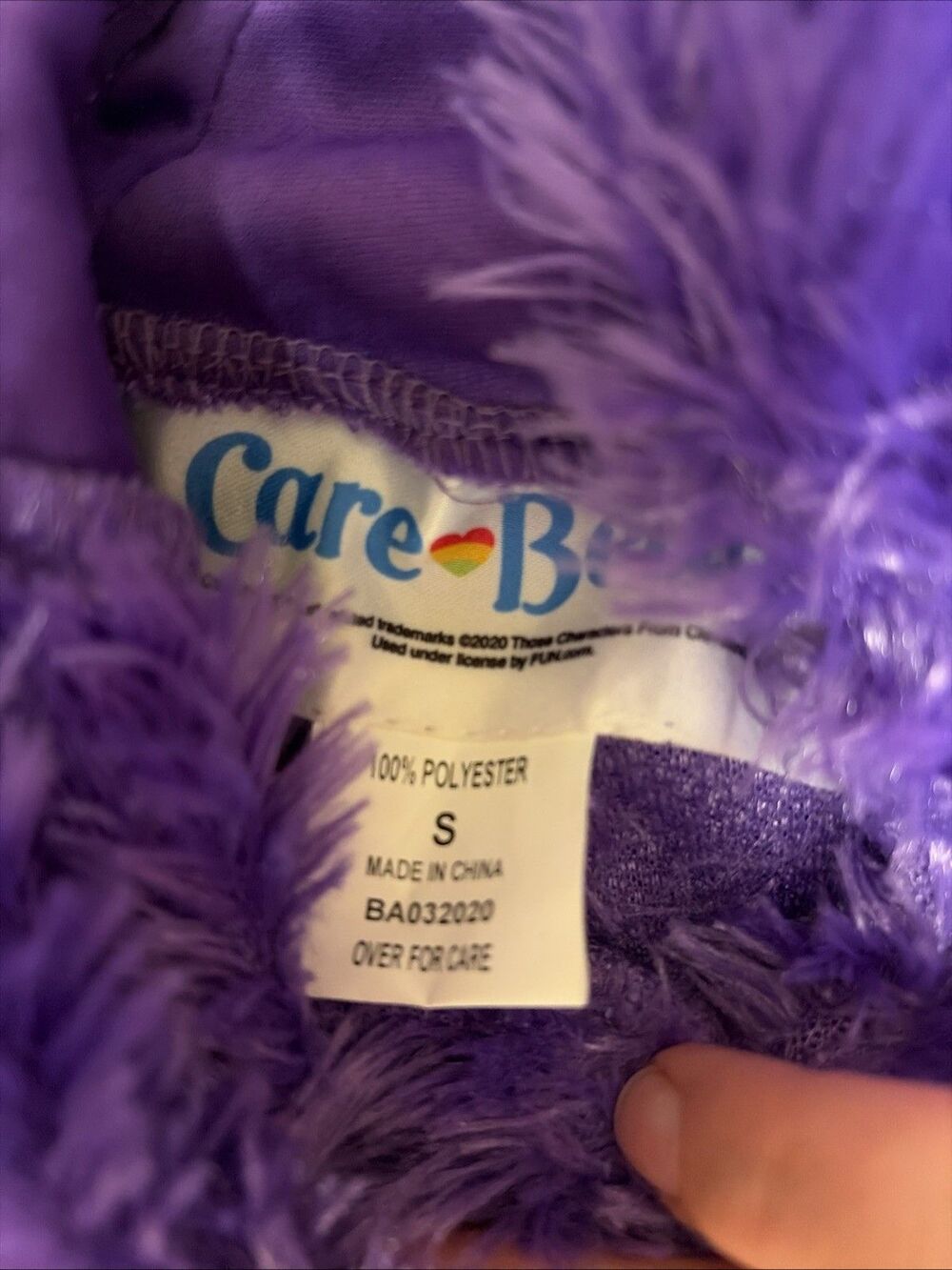 Care Bears Jumpsuit Child Small Purple Share Bear Costume Furry Flip Mitt Hooded - Picture 3 of 14